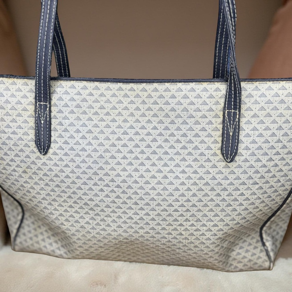 Vintage 1984 Liz Claiborne Leather Trimmed Navy & Grey Tote - Picture 3 of 9